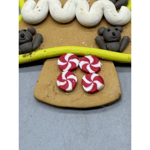 Clay Christmas Tree Ornament With Bears & Peppermint Design 4" READ - Picture 6 of 7